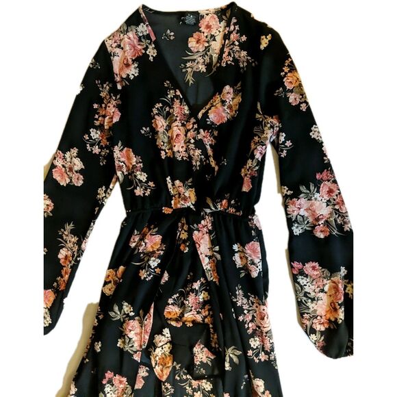 Maxi Dress Skort Overskirt Women X-Small Floral Navy Blue Long Sleeves Rue21 XS - Picture 3 of 7